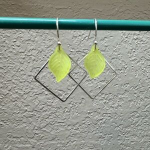 Handcrafted Silver and Light Green Leaf Earrings